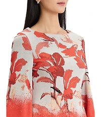 MISOOK Floral Jacquard Boat Neck 3/4 Bell Sleeve Top