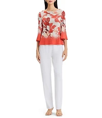 MISOOK Floral Jacquard Boat Neck 3/4 Bell Sleeve Top