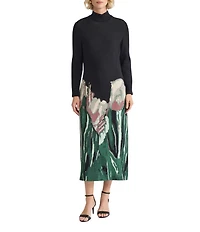 MISOOK Floral Jacquard Knit Mock Neck Long Sleeve Maxi Dress
