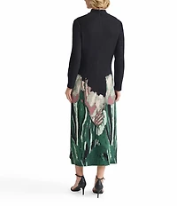 MISOOK Floral Jacquard Knit Mock Neck Long Sleeve Maxi Dress