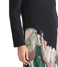 MISOOK Floral Jacquard Knit Mock Neck Long Sleeve Maxi Dress