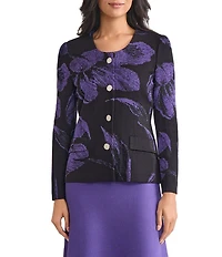 MISOOK Floral Jacquard Scoop Neck Long Sleeve Jacket