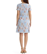 MISOOK Floral Knit Boat Neck Short Sleeve A-Line Dress