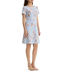 MISOOK Floral Knit Boat Neck Short Sleeve A-Line Dress
