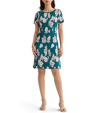 MISOOK Floral Knit Boat Neck Short Sleeve A-Line Dress