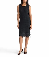 MISOOK Floral Lace Applique Round Neck Sleeveless Sheath Dress