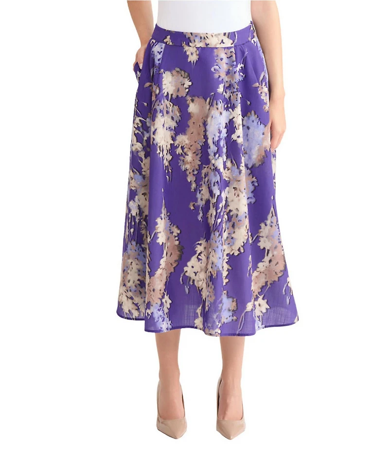 MISOOK Floral Printed Crepe De Chine A-Line Skirt