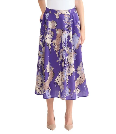 MISOOK Floral Printed Crepe De Chine A-Line Skirt