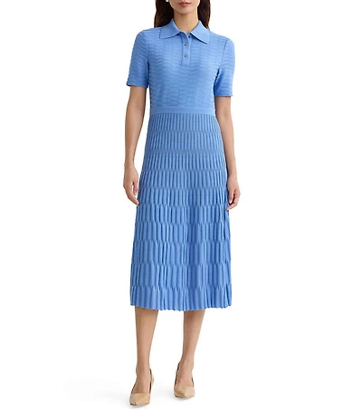 MISOOK Geometric Soft Knit Collared Short Sleeve Fit-and-Flare Dress