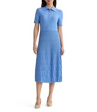 MISOOK Geometric Soft Knit Collared Short Sleeve Fit-and-Flare Dress