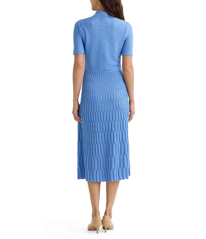 MISOOK Geometric Soft Knit Collared Short Sleeve Fit-and-Flare Dress