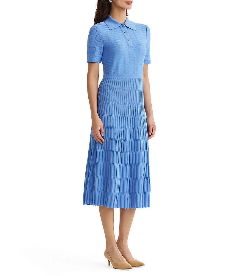 MISOOK Geometric Soft Knit Collared Short Sleeve Fit-and-Flare Dress