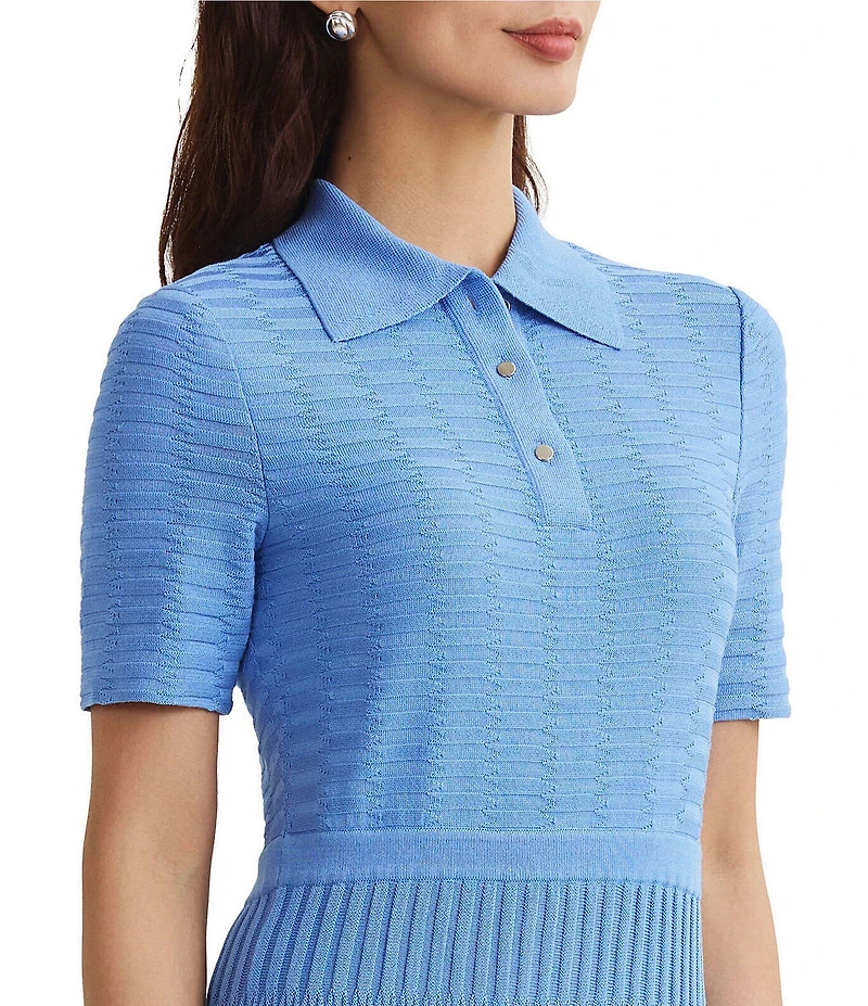 MISOOK Geometric Soft Knit Collared Short Sleeve Fit-and-Flare Dress