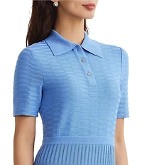 MISOOK Geometric Soft Knit Collared Short Sleeve Fit-and-Flare Dress