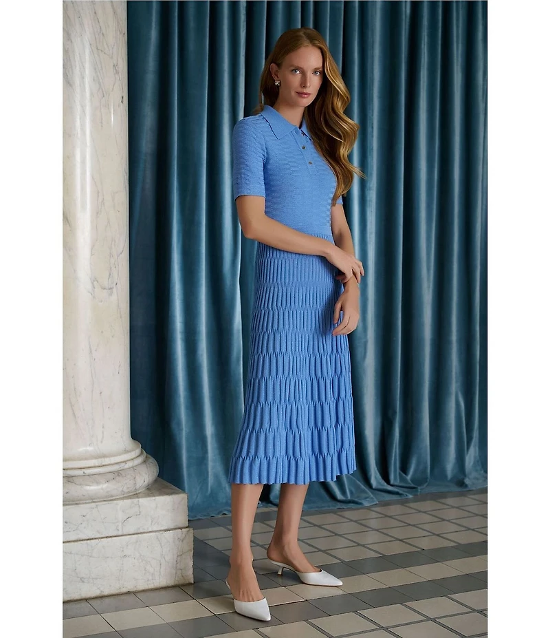 MISOOK Geometric Soft Knit Collared Short Sleeve Fit-and-Flare Dress