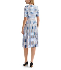 MISOOK Geometric Soft Knit V-Neck Short Sleeve Fit-And-Flare Midi Dress