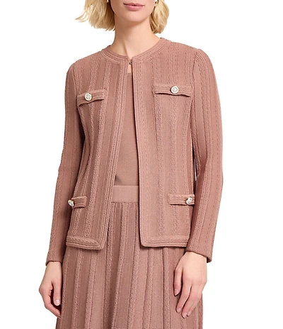 Misook Heritage Braided Knit Crew Neck Long Sleeve Jacket