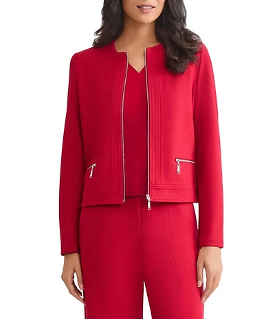 MISOOK Heritage Luxe Stretch Ponte Round Neck Long Sleeve Sport Jacket