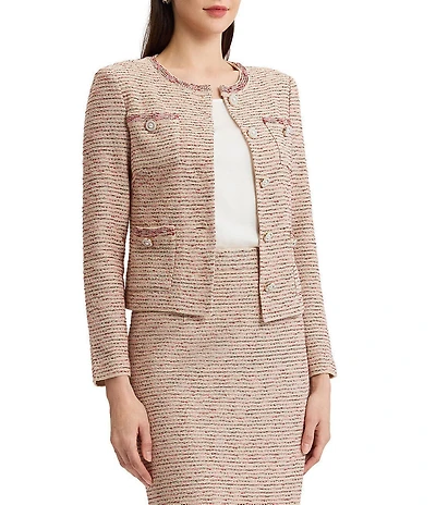 MISOOK Heritage Ribbon Tweed Knit Round Neck Long Sleeve Button-Front Coordinating Jacket