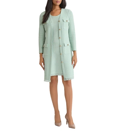 MISOOK Heritage Tonal Fringe Trim Knit V-Neck Bracelet Sleeve Jacket