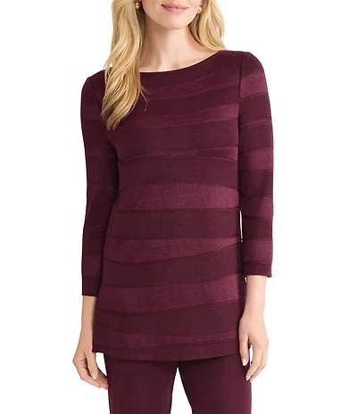 MISOOK Horizontal Tonal Knit Boat Neck 3/4 Sleeve Tunic