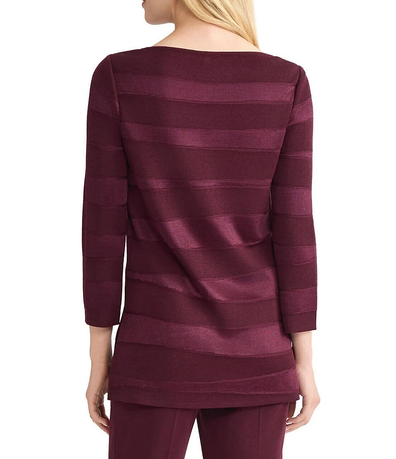 MISOOK Horizontal Tonal Knit Boat Neck 3/4 Sleeve Tunic
