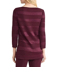MISOOK Horizontal Tonal Knit Boat Neck 3/4 Sleeve Tunic
