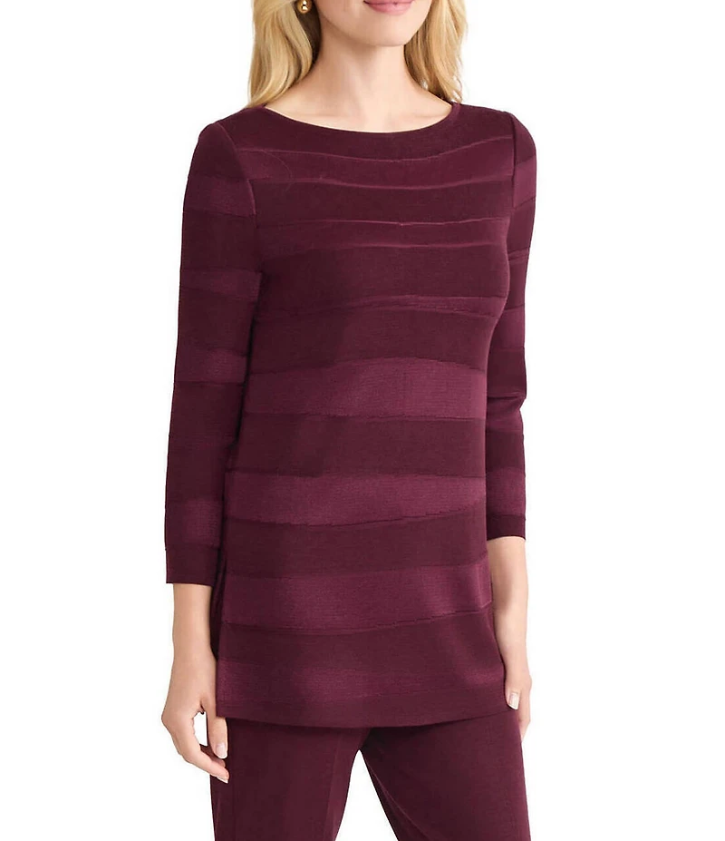 MISOOK Horizontal Tonal Knit Boat Neck 3/4 Sleeve Tunic