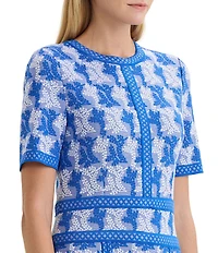 MISOOK Intarsia Knit Jewel Neck Short Sleeve Fit-And-Flare Midi Dress