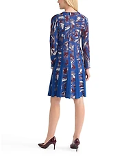 MISOOK Jacquard Knit Round Neck Long Sleeve Pleated A-Line Dress
