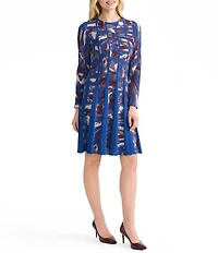 MISOOK Jacquard Knit Round Neck Long Sleeve Pleated A-Line Dress