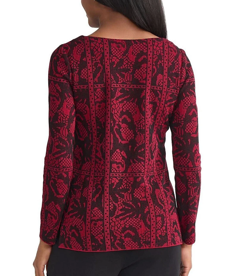 MISOOK Jacquard Pattern Soft Knit Boat Neck Long Sleeve Tunic