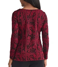 MISOOK Jacquard Pattern Soft Knit Boat Neck Long Sleeve Tunic