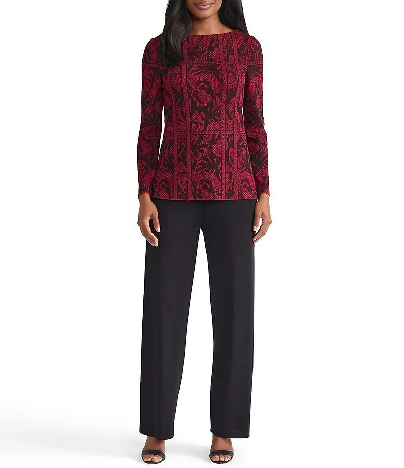 MISOOK Jacquard Pattern Soft Knit Boat Neck Long Sleeve Tunic