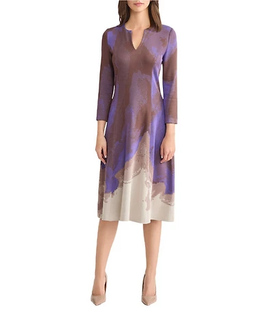 MISOOK Jacquard Split V-Neck Bracelet Sleeve A-Line Dress