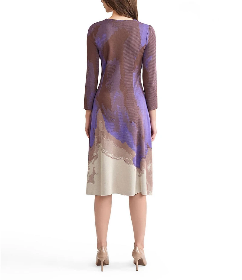 MISOOK Jacquard Split V-Neck Bracelet Sleeve A-Line Dress