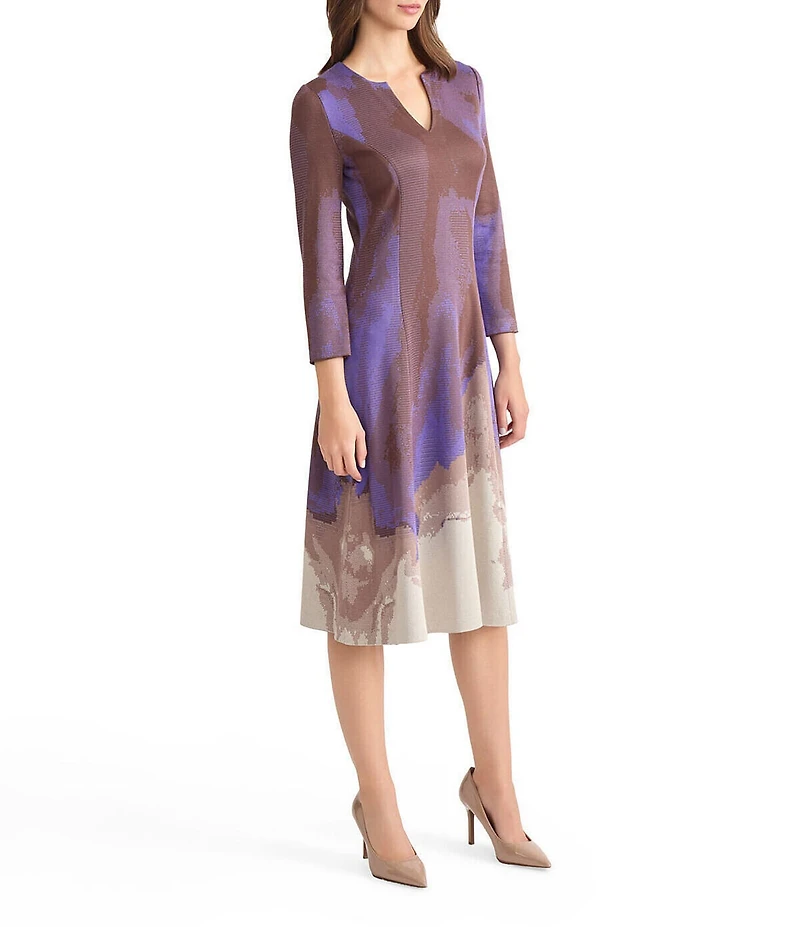 MISOOK Jacquard Split V-Neck Bracelet Sleeve A-Line Dress