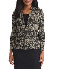 MISOOK Lace Floral Lurex Knit Notch Mandarin Collar Long Sleeve Jacket