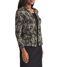 MISOOK Lace Floral Lurex Knit Notch Mandarin Collar Long Sleeve Jacket