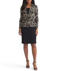 MISOOK Lace Floral Lurex Knit Notch Mandarin Collar Long Sleeve Jacket