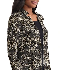 MISOOK Lace Floral Lurex Knit Notch Mandarin Collar Long Sleeve Jacket