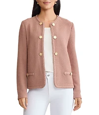 MISOOK Lightweight Soft Tweed Jewel Neck Long Sleeve Jacket
