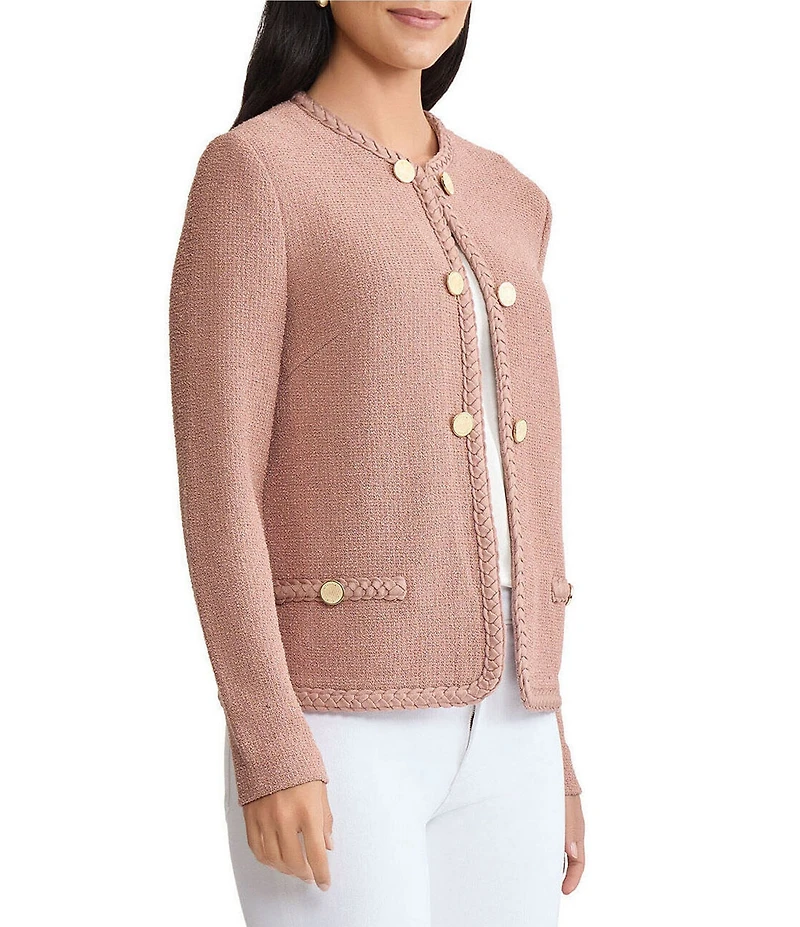 MISOOK Lightweight Soft Tweed Jewel Neck Long Sleeve Jacket