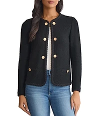 MISOOK Lightweight Soft Tweed Jewel Neck Long Sleeve Jacket