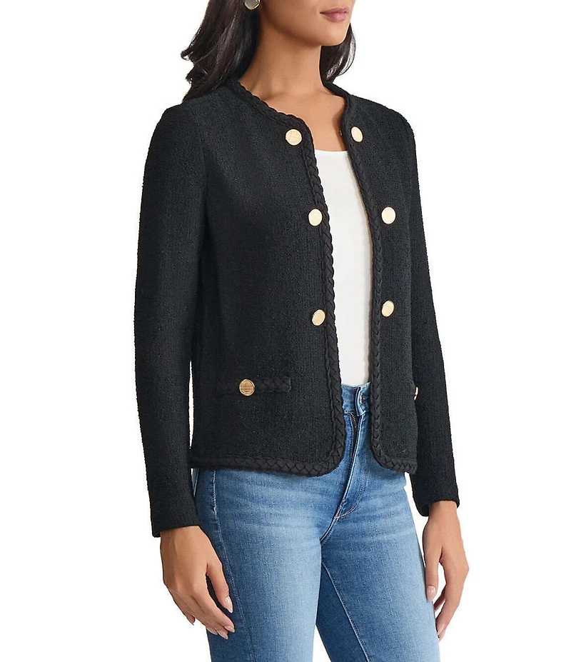 MISOOK Lightweight Soft Tweed Jewel Neck Long Sleeve Jacket