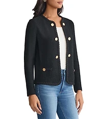 MISOOK Lightweight Soft Tweed Jewel Neck Long Sleeve Jacket