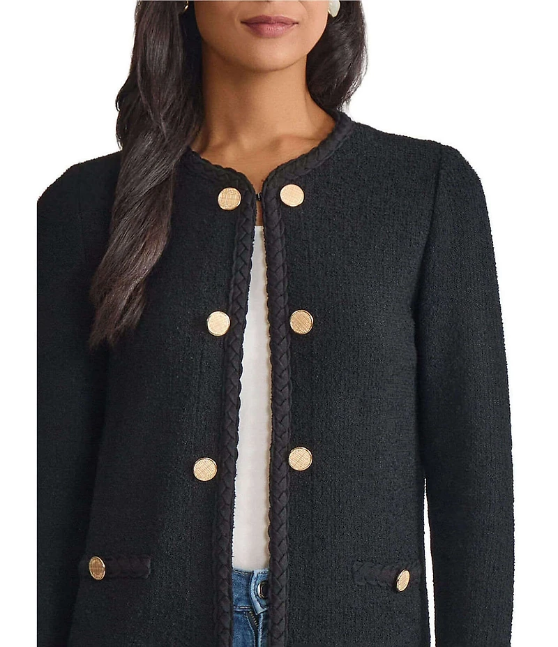 MISOOK Lightweight Soft Tweed Jewel Neck Long Sleeve Jacket