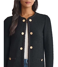 MISOOK Lightweight Soft Tweed Jewel Neck Long Sleeve Jacket