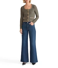 MISOOK Lurex Braided Trim Tweed Knit Scoop Neck Long Sleeve Jacket