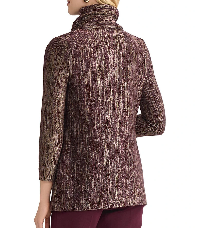 MISOOK Lurex Knit Rouched Stand Collar Bracelet Sleeve Jacket